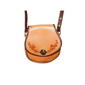 RARE  Vintage Tool Leather Y2k Tan Brown Leather Handbag Boho